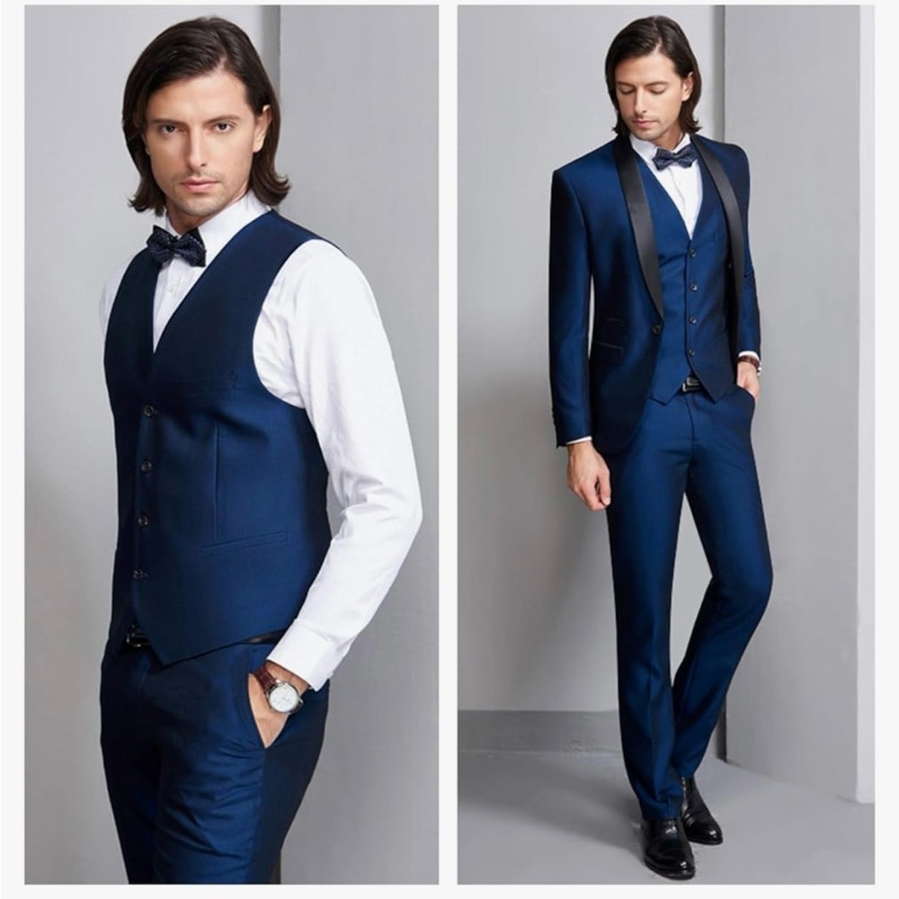 MY'S 3-Piece Slim Fit Jacket Vest Pants & Tie Set